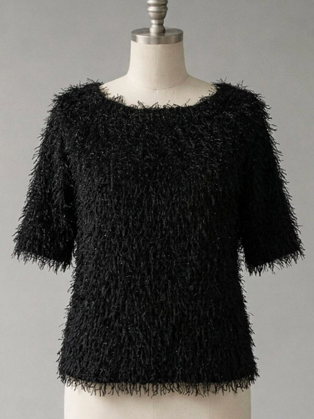Zara | Black Shaggy Pullover Short Sleeve Fringe Sweater or Top | Sz M